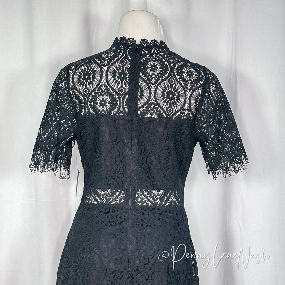 NWT Lulu's Remarkable Black Sheer Lace Short Sleeve Midi Dress - Picture 9 of 15